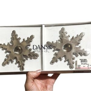 Dansk Silver Snowflake Candle Holders Set of 2 Nickel Plated Taper Holders MCM